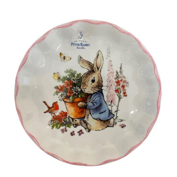 Beatrix Potter Peter Rabbit Easter Salad Plates Set of 4 Scalloped Pink Trim NEW - Picture 1 of 14